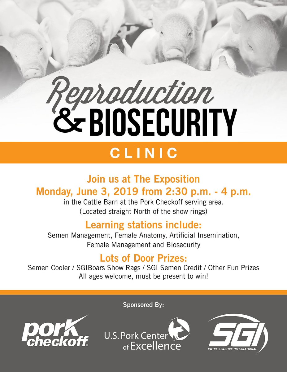 :: JOIN US AT THE EXPOSITION ::

Reproduction &amp; Biosecurity Clinic 
Monday, June 3rd @ 2:30 p.m. - 4 p.m.

All ages welcome, lots of prizes to win!