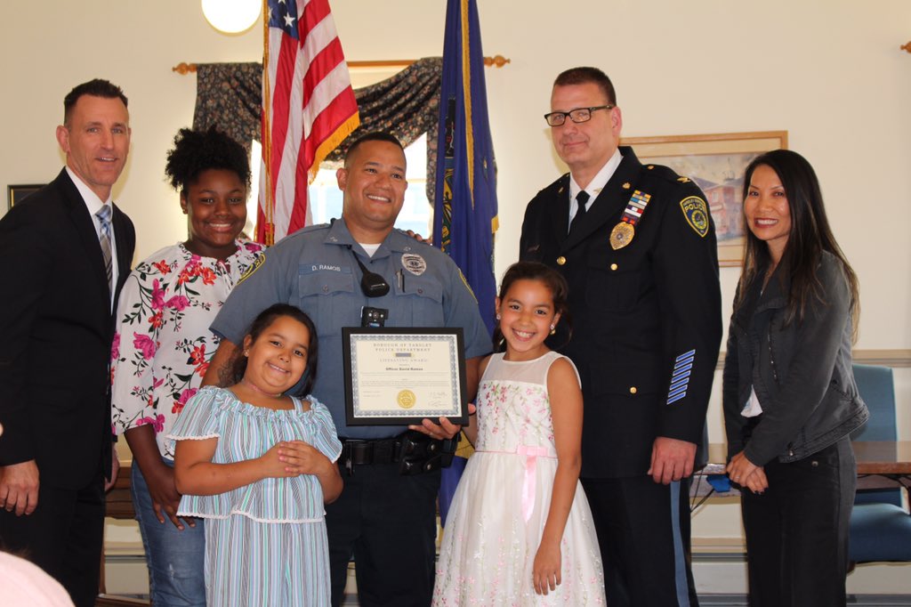 Officer Ramos and family pose for pictures after Officer Ramos was awarded the YBPD life saving award at the 1st Annual YBPD awards ceremony. Congratulations Officer Ramos and all officers who received awards today.