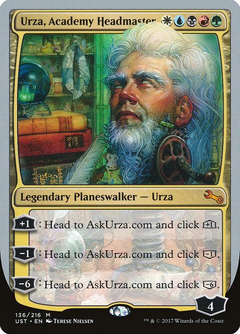 HairlessThoctar's tweet photo. 5/aug/1993: #MTG is released. Urza is first mentioned.
23/sep/2000: Invasion is prereleased. Urza gets a really terrible card.
8/dec/2017: #MTGUST is released. Urza gets a card that isn't actually trash.
14/jun/2019: #MTGMH1 is released. Urza gets a black border card thats good https://t.co/yGUWu2ZmbC