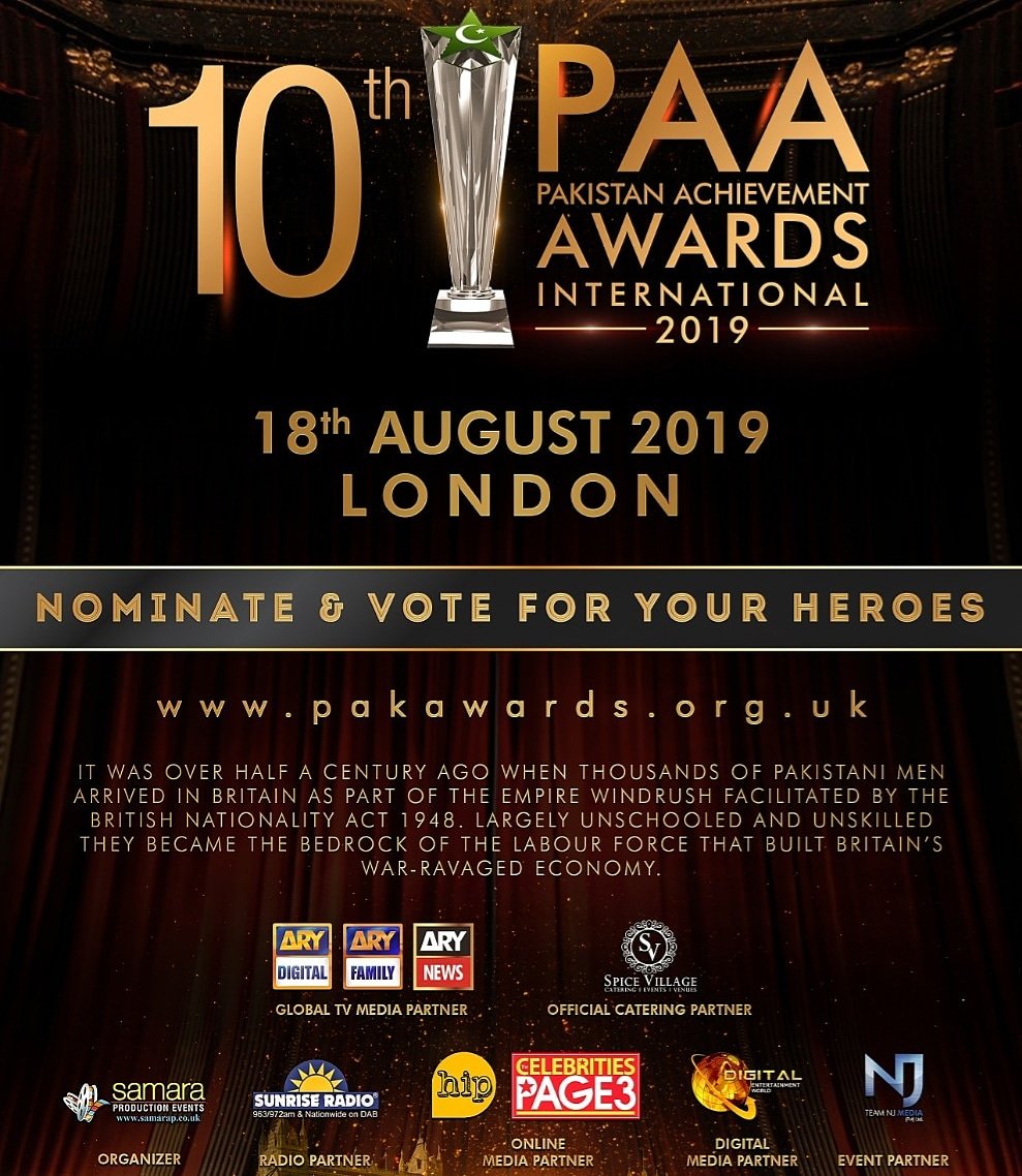 page3magazin's tweet image. 10th Pakistan Achievement Awards International 2019 first official flyer out. UK get ready. Its on Sunday 18th August in London. Nominate and vote for your favourite heroes pakawards.org.uk 
#10thPAA2019 #PAA #10thPAA #samaraeventsuk #london  #Page3PAA19  #Page3Magazine