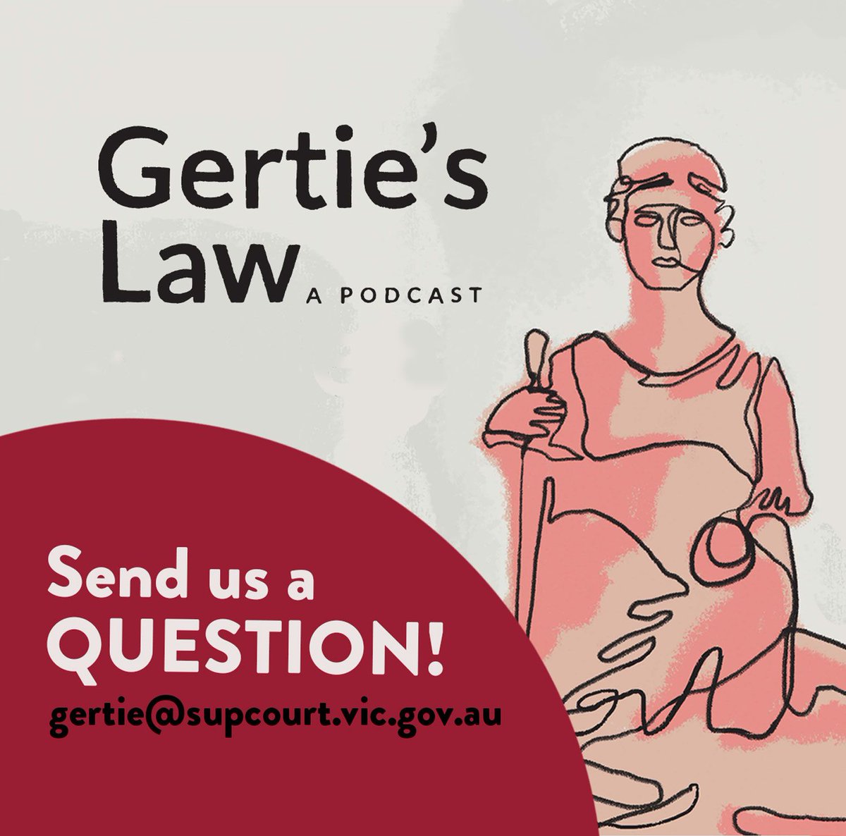 SCVSupremeCourt's tweet photo. Ever wanted to ask a Supreme Court judge a question? Here's your chance! Send your questions in text, or even better, audio, to gertie@supcourt.vic.gov.au and we'll use them for a future episode of #gertieslaw https://t.co/X9AoVQwwAo