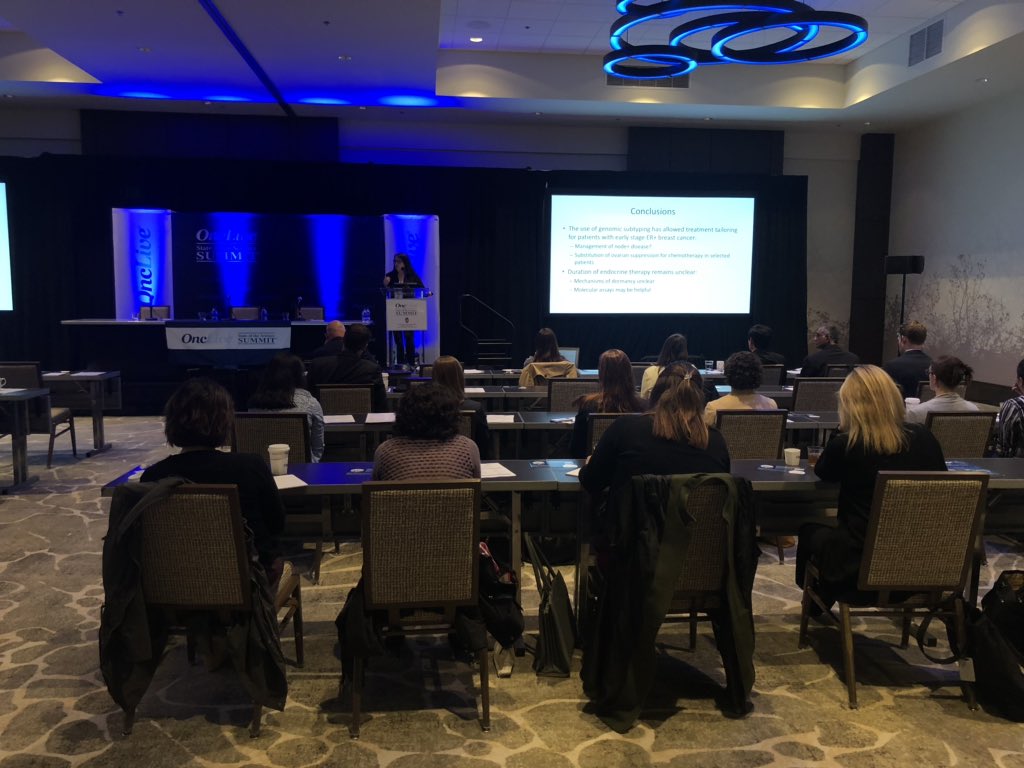 OncLiveSOSS's tweet photo. Our fantastic chair for the evening night is @oreganruth of @UWCarbone, sharing updates on #SABCS18 and early-stage HR+ breast cancer #bcsm #stateofscience https://t.co/tZHm1fMuga