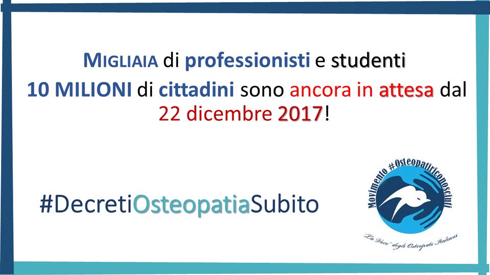 <a href="/GiuliaGrilloM5S/">Giulia Grillo</a> <a href="/luigidimaio/">Luigi Di Maio</a> <a href="/matteosalvinimi/">Matteo Salvini</a> <a href="/Corriere_Salute/">Corriere.it Salute</a> <a href="/fattoquotidiano/">Il Fatto Quotidiano</a> <a href="/repubblica/">Repubblica</a> <a href="/24OreSanita/">Sole 24 Ore Sanità</a> <a href="/LaVeritaWeb/">La Verità</a> <a href="/MinisteroSalute/">Ministero della Salute</a> <a href="/MinLavoro/">Ministero Lavoro</a> #osteopatiriconosciuti