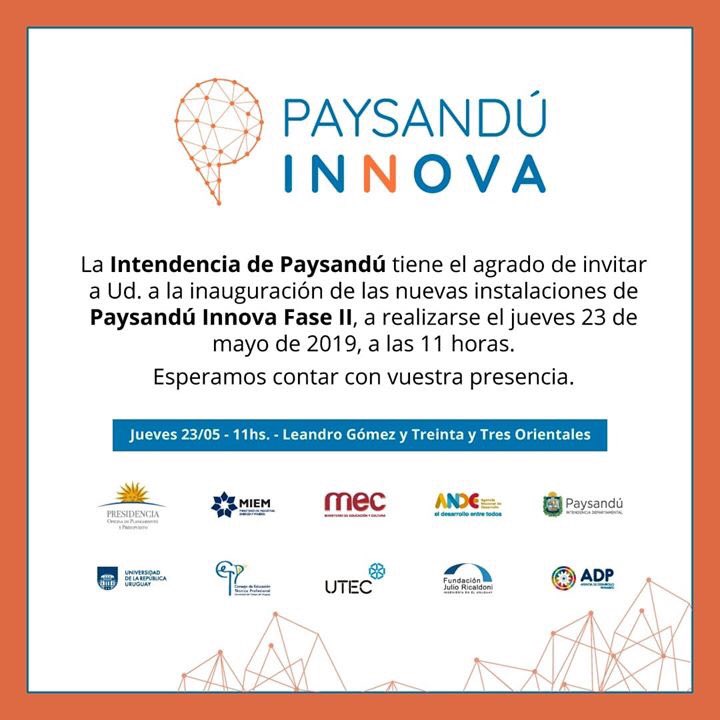 lucampanellab's tweet photo. Se realizará el lanzamiento de las obras de @Paysandu_Innova. Espacio que promueve la formación, generación de capacidades y la innovación al servicio del sector empresarial. Apoyamos desde @ANDEUruguay junto a @oppuruguay en el marco del proyecto Competitividad Territorial. https://t.co/UTPeVosjRr