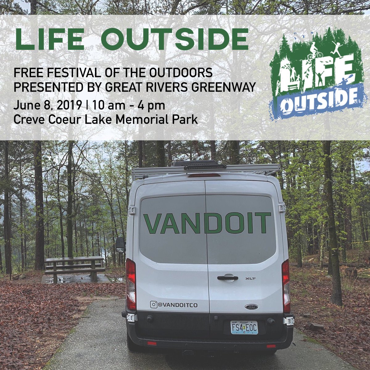 vandoitco's tweet photo. We will be at the #LifeOutsideFestival hosted by @greatriversstl, June 8 in Maryland Heights, #Missouri! 🚐🍃
#VanDOit #vanlife #roadtrip #camping #campervan #rv #van #vanlifers #adventurevan #conversionvan #FordTransit #travel #cycling #vancomponents #STL https://t.co/R7Q6HbMr9R