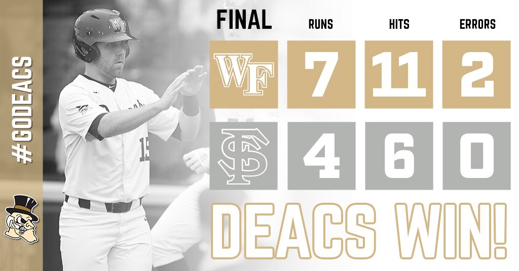 DEACS WIN! Wake Forest takes down Florida State, 7-4! 

Deacs will play No. 13 NC State for a trip to the semifinals on Thursday night! #GoDeacs