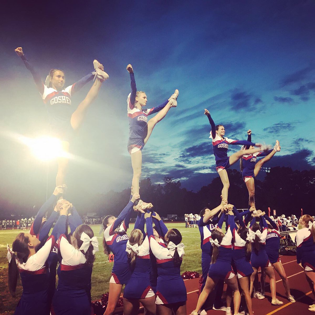 CheerGoshen's tweet photo. Who wants to be cheering under the lights with us this year? It is almost football 🏈 season!!! Tryouts are June 3rd at CJH! If you are interested, fill out the google form on our page! Please message us with any questions! #throwbacktofridaynightlights https://t.co/wHkGQAWhST