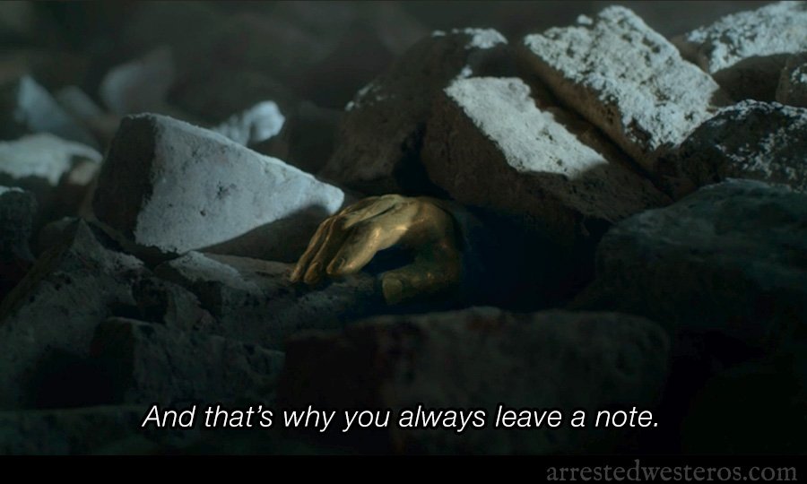 'And that's why you always leave a note.' #GameOfThrones #ArrestedDevelopment