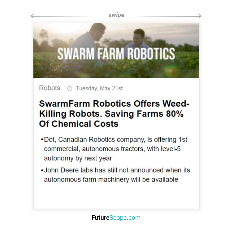 FutureScopeNews's tweet photo. Latest breakthrough #innovationinsight
SwarmFarm Robotics Offers Weed-Killing Robots. Saving Farms 80% Of Chemical Costs
#robotics #autonomous #autonomy #farming #swarmfarm #Innovations #Singularity #trends #future #futurist #futuristic #futurism #futurescope https://t.co/Fib2vHZqJu