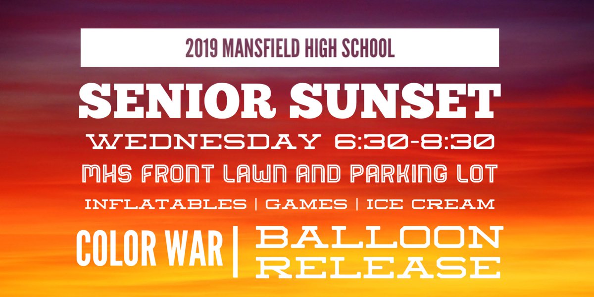 MHS_co2019's tweet photo. Seniors!!  Don’t forget to join us in the front lawn of MHS tomorrow night for Senior Sunset!  🌅 🌅🌅🌅🌅🌅🌅🌅🌅 There will be music, ice cream, games, a color war, and a final balloon release to symbolize the closing of this chapter of your lives! 🍦🍪🎈🎵 https://t.co/H9fBP5pcXE