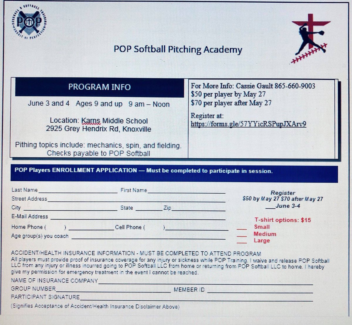 CassieLyons2's tweet photo. https://t.co/763bwQmyuP

Hey guys! This is the link for CTS and POP Softball 2nd Annual Pitching Academy. You can register online before May 27th and pay 50$ for 2 days of great instruction from 9-noon on June 3 and 4th. Ages 9 and up. Beginners are welcome You can pay day of https://t.co/CHqHC6elvj
