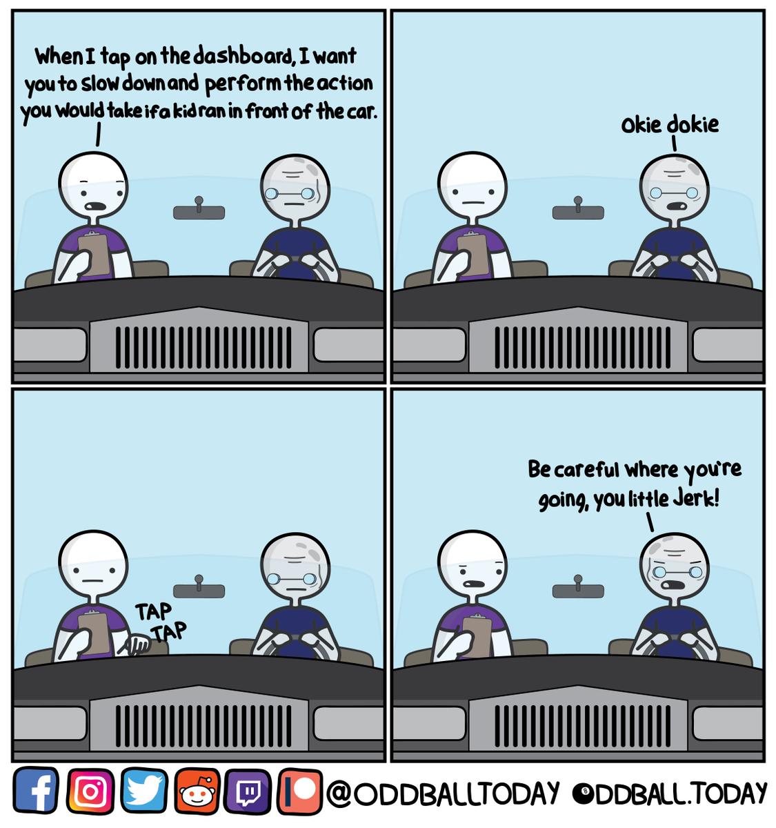oddballtoday's tweet photo. Comic #392 - Driving Test

https://t.co/xKU1IOPU2d
.
.
.
.
.
.
.
#comic #comics #webcomic #webcomics #cartoon #art #humor #funny #lol #lols #lmao #car #cars #test #drivingtest #man #men #old #oldman #elderly #drivertest #license #fancycar #coolcar #kids #darnkids https://t.co/HnMh8pOOLT