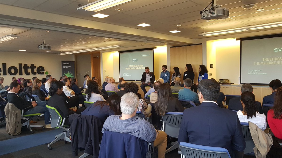 "#AI will touch all aspects of our lives. What are the implications?" Sold out event! Last one <a href="/vefdotorg/">VEF</a> of the season. Thanks to <a href="/DeloitteCanada/">Deloitte Canada</a> for sponsoring this event &amp; <a href="/innovate_bc/">Innovate BC</a> &amp; <a href="/CIBCInnovation/">CIBC Innovation</a> for ongoing support.
