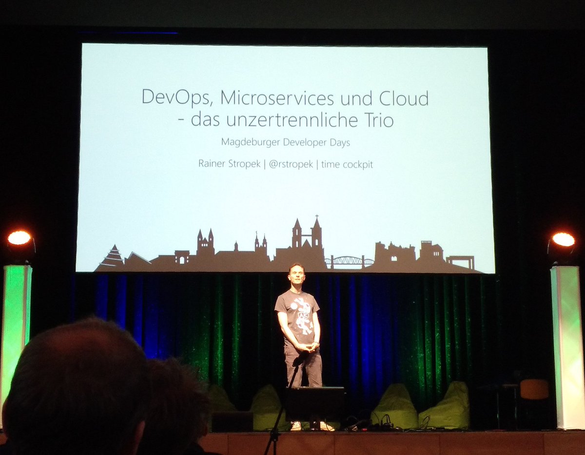 d_pisanu's tweet image. @rstropek führt uns mit seiner #Keynote in den 2ten @_developercamp Tag der #communityrocks Konferenz. Das (un)holy trifecta von DevOps, Cloud &amp;amp; Microservices. Vom Leidensweg (softskill?) der #Developr in der restriktiven Corporate IT Landschaft &amp;amp; #Mindset #Minenfeld #mddevdays