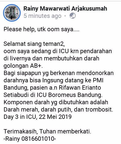 via <a href="/aykuke/">alina</a> : sangat dibutuhkan saat ini: darah golongan AB+ CC: <a href="/Blood4LifeID/">BFL INDONESIA</a>