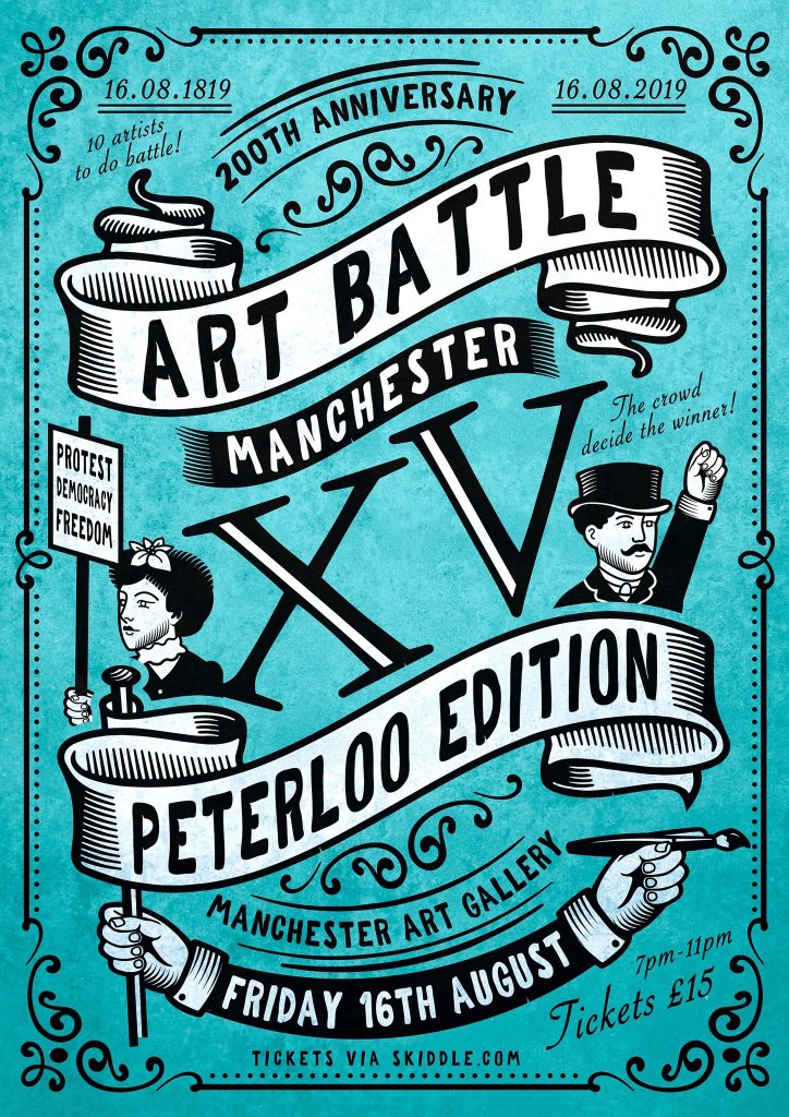 We’re not sure if you saw our big announcement last night, but our next battle is only at @mcrartgallery 

On the 200th anniversary of Peterloo too

10 artists to do battle on the battlefield as part of <a href="/peterloo2019/">Peterloo2019</a> 

Tickets 9am Friday: skiddle.com/e/13541662