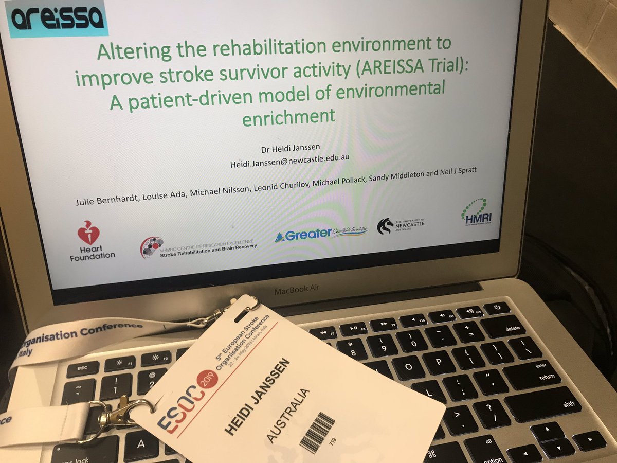 slootal's tweet photo. At #ESOC2019 looking forward to presenting results from AREISSA on behalf of the team  @spratt_neil @AVERTtrial @NurseResearch Nilsson, Pollack, Ada- translating #enrichedenvironment into clinical setting @ESOconf @HMRIAustralia https://t.co/sMCNldU3rp