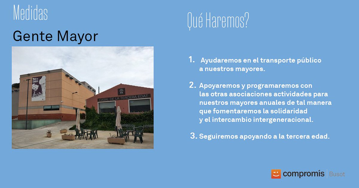 CompromisBusot's tweet image. 🗣 Compromís per Busot crearà el consell local de la gent gran perquè volem escoltar la veu dels nostres majors i fer-los partícips en el present i futur del poble. 👴🏼👵🏼
#MésCompromís #LaVeuDelsMajors
#CompromísPerBusot
#ElBusotQueVols