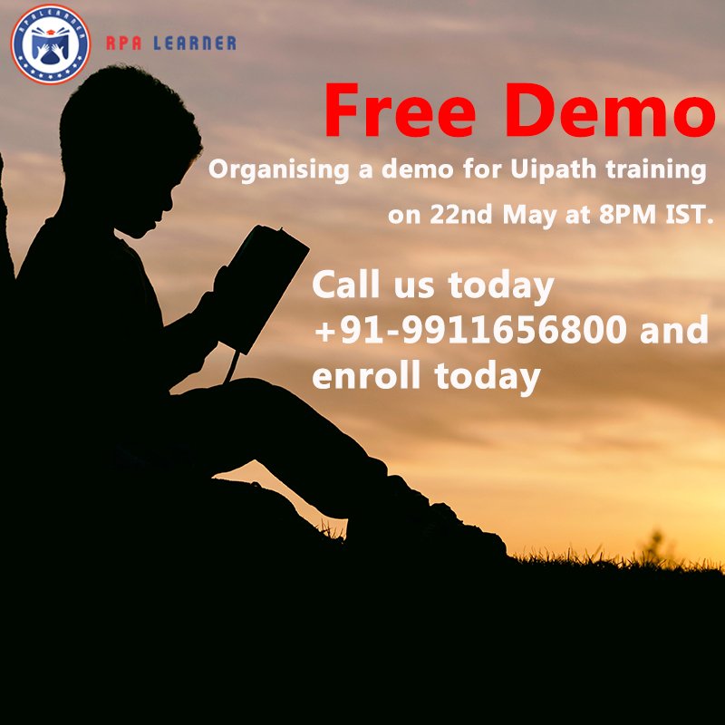 RPALearner's tweet photo. Reserve your slot now and get to know more about #UiPath. Attend a free webinar for UiPath on 22nd May at 8PM. Don't miss it.

Register now at https://t.co/5H943MRCtk or call us at +91-9911656800 to attend a free Webinar on UiPath. https://t.co/DLM4xdOpMd