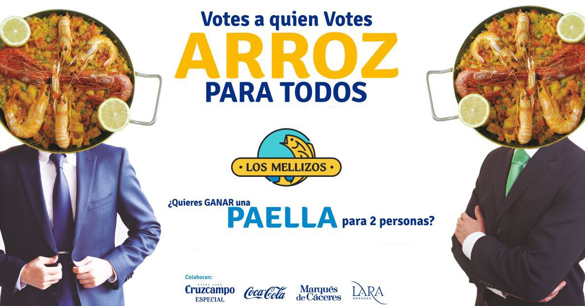 #SORTEO #ARROZPARATODOS | ¿Quieres ganar una PAELLA ESPECIAL para 2 en #LosMellizos? Tan solo tendrás que seguirnos <a href="/MellizosGrupo/">Los Mellizos</a> y darle RT a este tweet. El día 27 de mayo publicaremos al ganador/a ¡Suerte a tod@s! 🥘🥘🥘