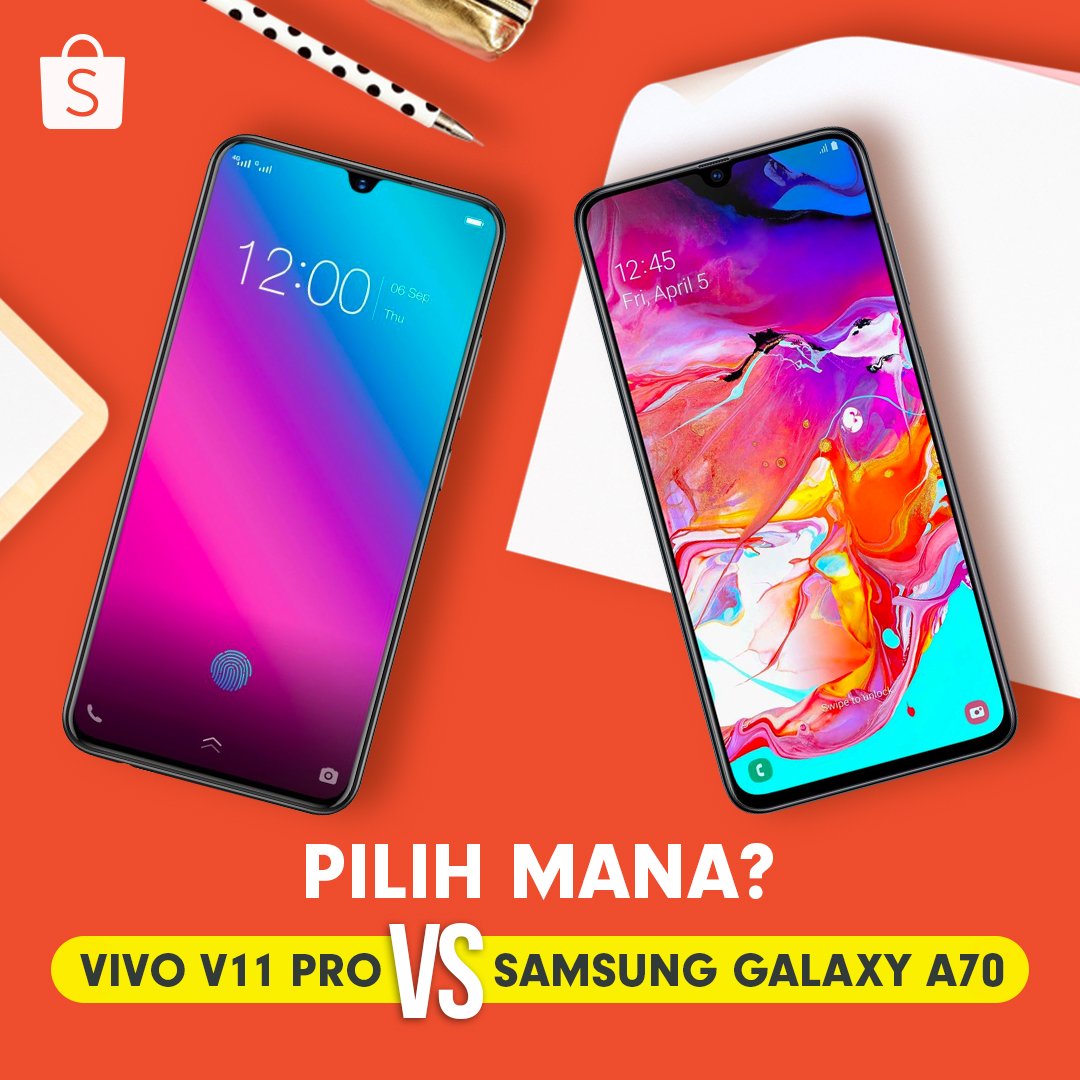 Kalau Shopee kasih HP GRATIS, kamu pilih Vivo V11 Pro atau Samsung Galaxy A70 nih, Sobat Shopee? 😍 Retweet dan tulis jawaban kamu yang banyak yaa! #ShopeeID