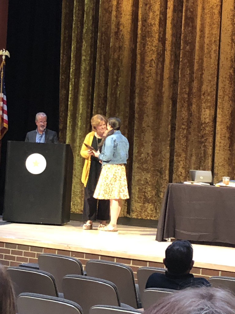 Lily Nunn receiving the AP Biology 2 Academic Letter from Becky Russell at the school board meeting. @grannygabby