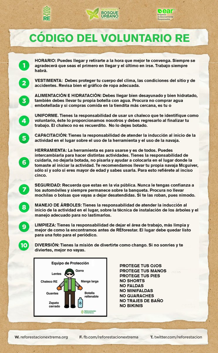 reforestacion's tweet image. Cuando eres voluntario, hay unas reglas que debes seguir...éstas son:

#urbantree