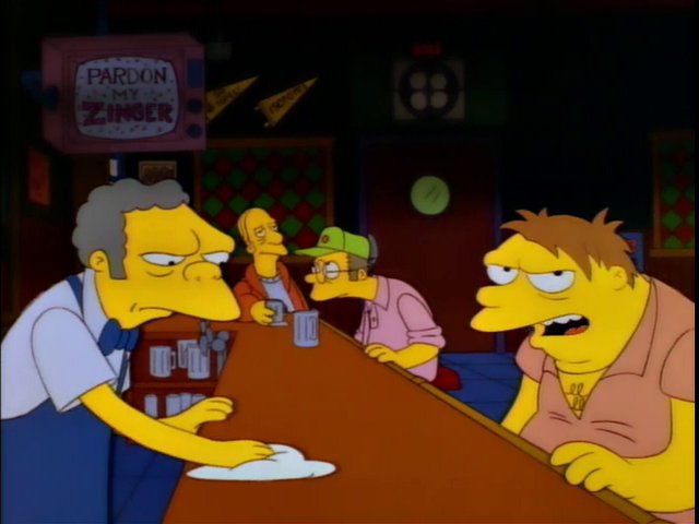 On This Day in Simpsons History 🇺🇦 on Twitter: "A television in Moe's  Tavern shows that "Pardon My Zinger" is broadcast on weekdays at 3 p.m. on  Comedy Central. It is later