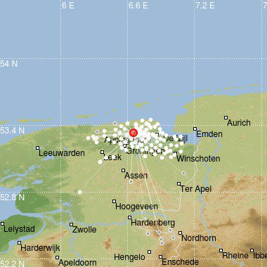 KNMI's tweet photo. Recente aardbeving in Nederland: op 2019-05-22 om 03:49:00 UTC (05:49:00 NL) vond in #Westerwijtwerd een #aardbeving plaats met een magnitude van 3.4 (reviewed). https://t.co/pS0ZlHcVVh https://t.co/2Yd5Dw4gdO