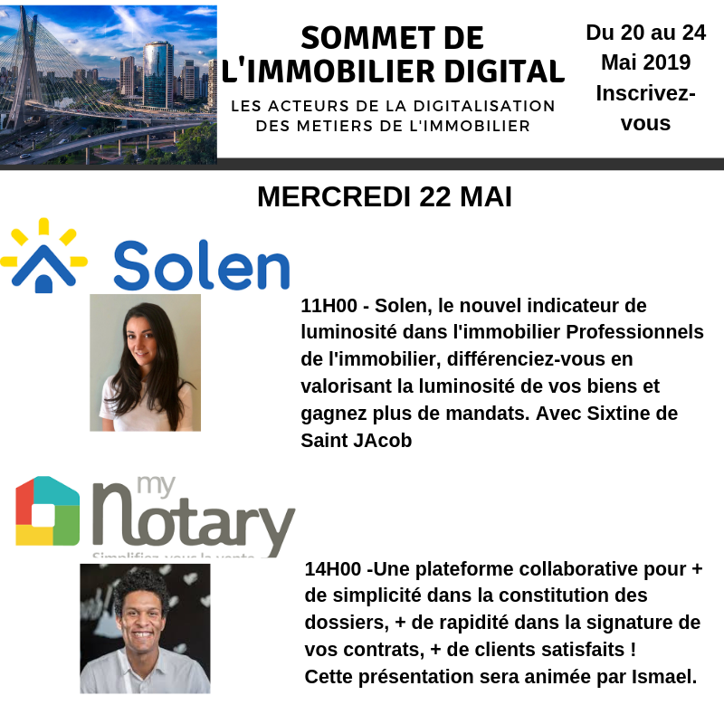 Aujourd'hui deux entreprises qui prennent de l'essor dans la sphère immobilière. Pour assister à leur conférence en ligne : bit.ly/2SrHofJ

#immobilier #digital #mandat #vente #luminosité #plateforme #intercabinet #collaboration #indicateur #solen #mynotary #notaire