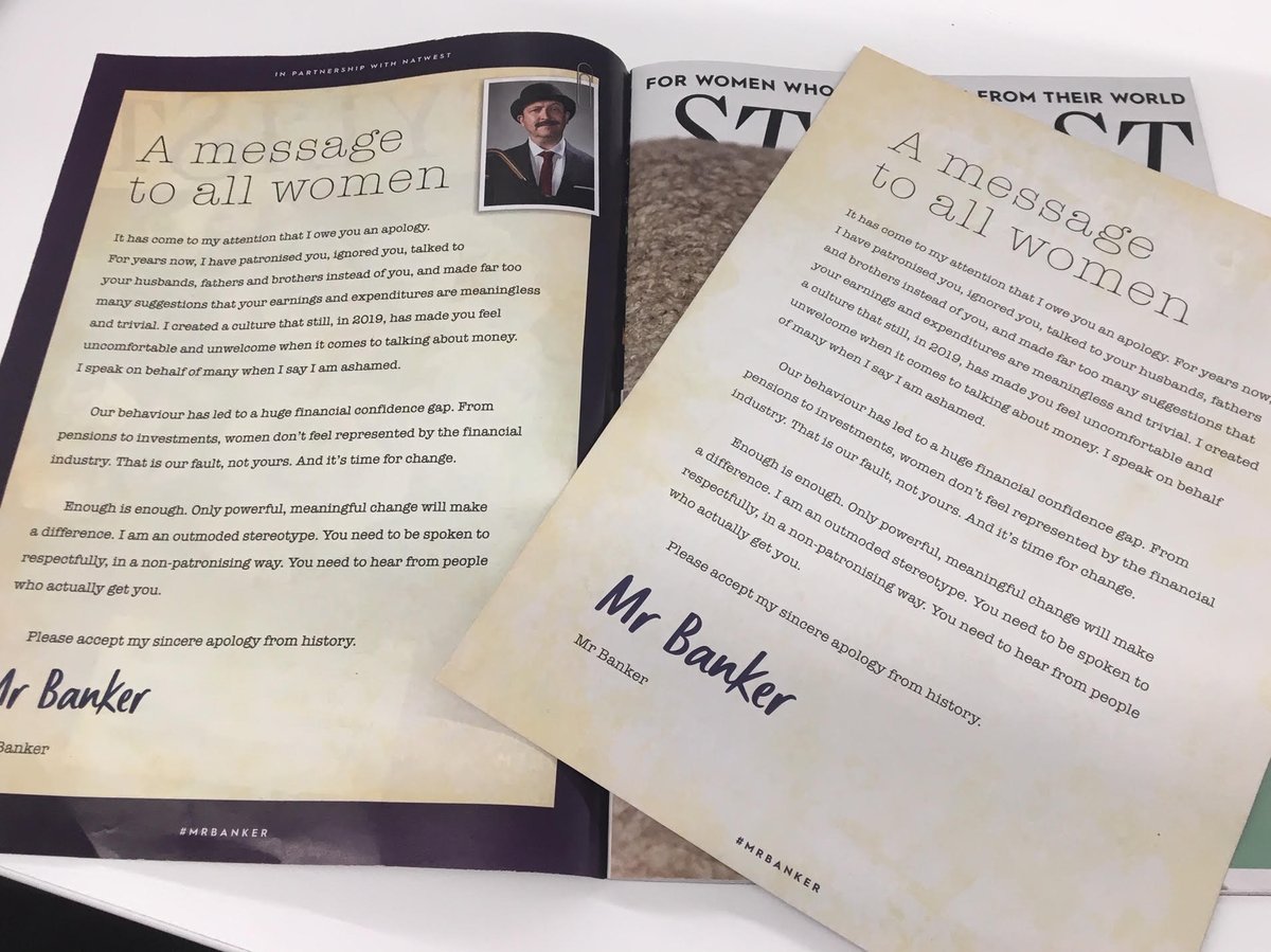 rowena555's tweet photo. @natwest @StylistMagazine Today's campaign going down like a lead balloon outside Farringdon Station - Tone of voice of the dressed up actor bankers really condescending to women. What are you thinking?! PR Disaster! https://t.co/WFKzKDAOGw