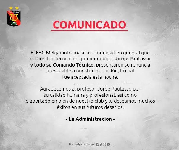 cosaseriaperu's tweet photo. ¡Cisma en #Melgar! Después de la estrepitosa goleada 6-0 de @UCatolicaEC sobre @MelgarOficial en #Ecuador, Jorge #Pautasso y compañía decidieron dar un paso al costado.
#SomosCosaSeria https://t.co/IagEKsUE3z