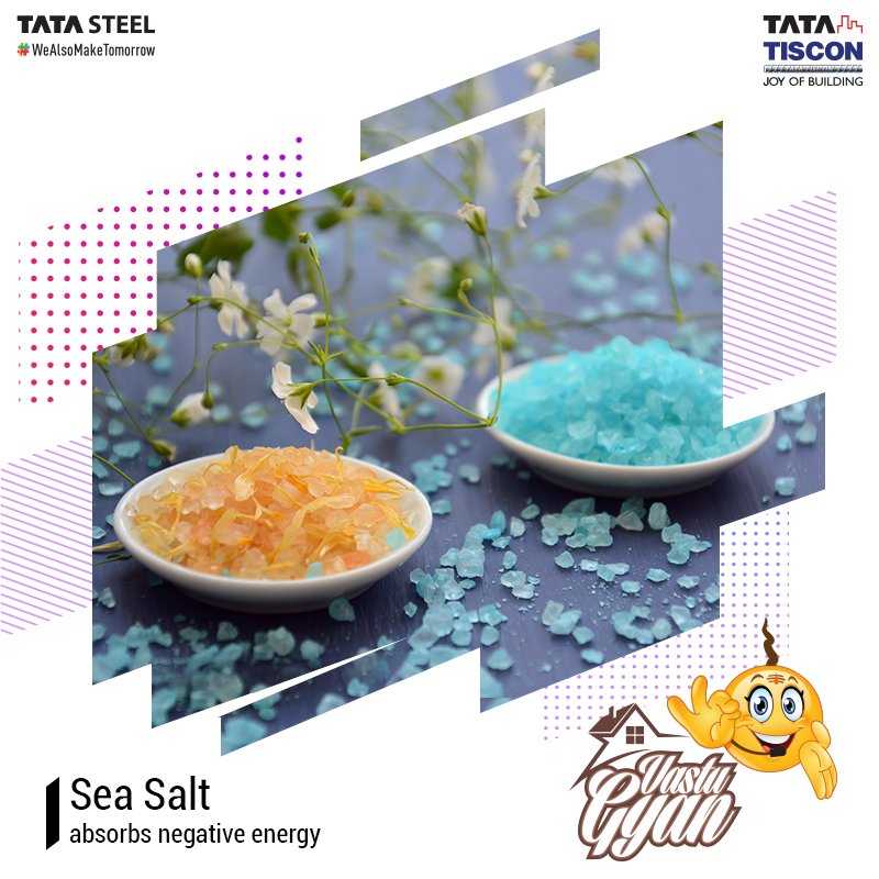 Tata Tiscon (@tatatisconworld) on Twitter photo Add a little sea salt while cleaning the house with disinfectants to eliminate negative energy. Salt is a great cleanser and can be used to eliminate negative energy from rooms. #VastuGyan Add a little sea salt while cleaning the house with disinfectants to eliminate negative energy. Salt is a great cleanser and can be used to eliminate negative energy from rooms. #VastuGyan