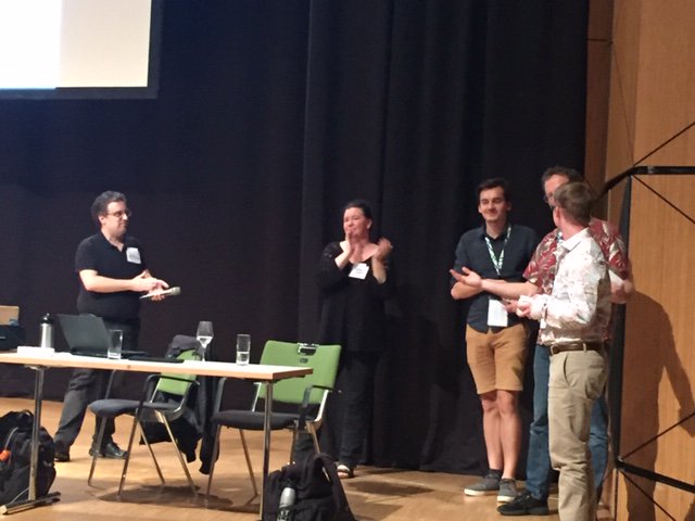 CosicBe's tweet photo. .@WardBeullens got awarded for best rump session talk at #Eurocrypt2019 #rumpsession. Want to know more about the seafish algorithm? Visit https://t.co/z8pTkech48 https://t.co/J2ujIpOk5X