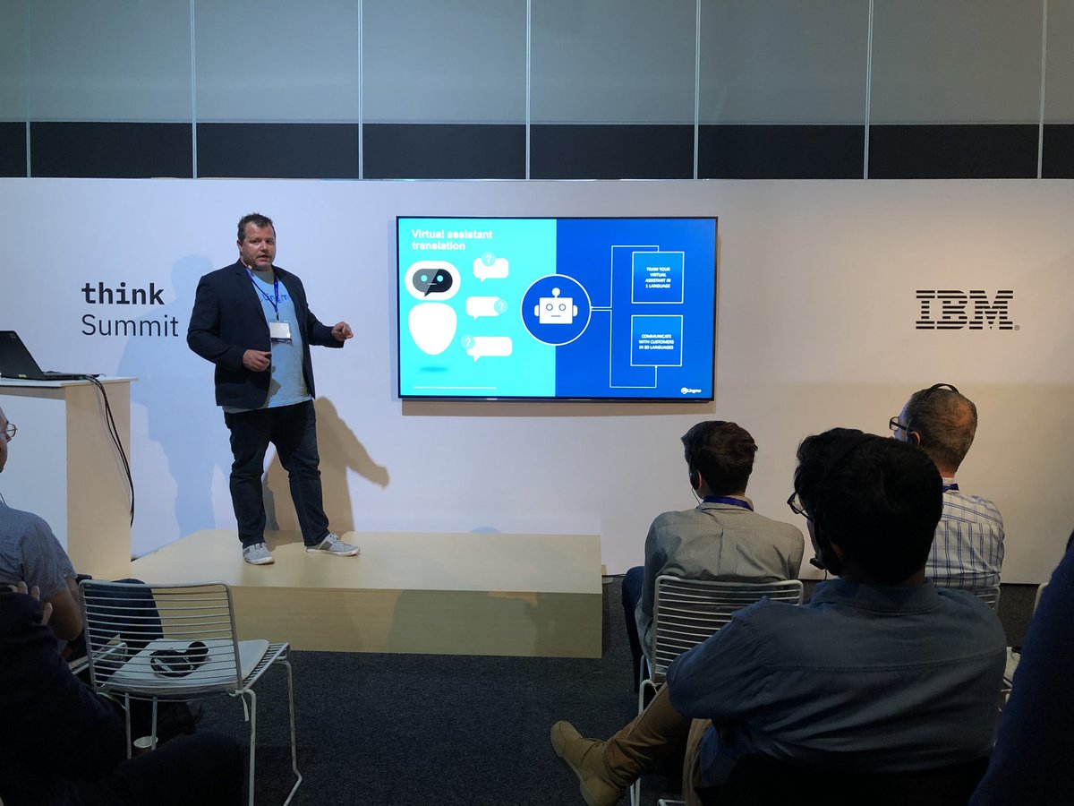 lingmo_ai's tweet photo. Our CEO talking about how our language translation software has pivoted from B2C to B2B #lingmoint #languagetranslation #chatbot #ibm #thinkau #ibmcloud #ibmwatson https://t.co/RbCErsTQ2D
