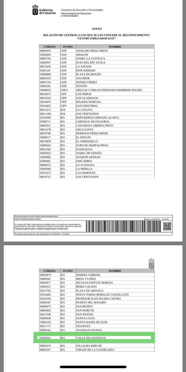 Otro paso más hacia el crecimiento del IES Valle de los Nueve:nos han concedido el reconocimiento como “Centro Embajador #ECIE”(Estrategia Canaria de Internacionalización de la Educación) por nuestra trayectoria y proyección internacional. <a href="/ECIE_gobcan/">ECIE GobCan</a> <a href="/sepiegob/">SEPIE</a> <a href="/OPEECanarias/">OPEEC</a>