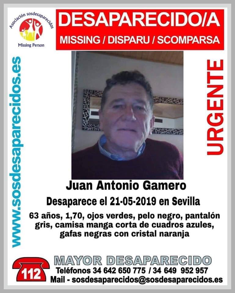 Desde las 11:00h de ayer día 21 de Mayo se encuentra desaparecido nuestro vecino del barrio Juan Antonio Gamero, por favor, rogamos la máxima colaboración de todos.