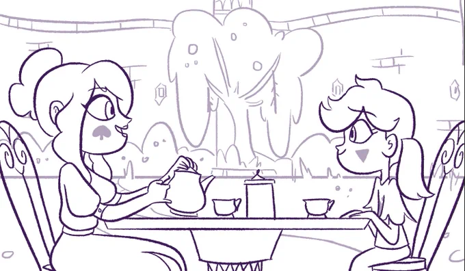 lovely cup of tea outside in the castle courtyard

yes, i know they have cheekmarks. yes i have an explanation #svtfoe #StarVsTheForcesOfEvil 