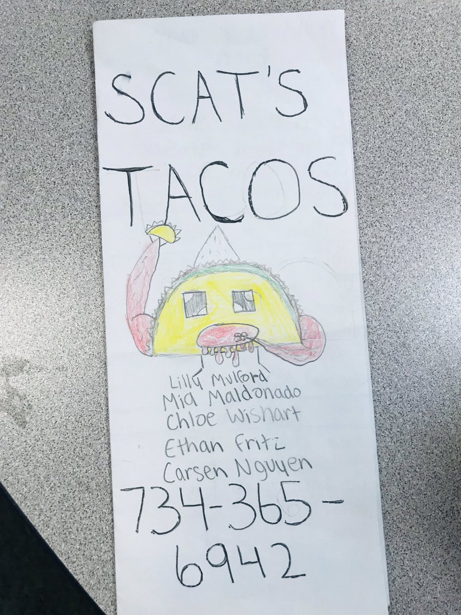m_smith_AMS's tweet photo. In Mrs. Blocks class “Mathematical Adventures” they were making projects that deal with math problems in their own way, in this case this group made a taco truck using exact measurements and made their own menu as if it was a real taco truck with prices #BAMSCE #bamsknights https://t.co/zKP0XGDC0p