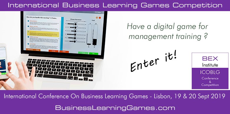 BizLearningGame's tweet photo. Have a #business #learning #game?

You have until Friday 24th May to enter it into the 2019 International Business Learning Games #Competition!

https://t.co/90mC7UtLbE         

#iblgc2019 #ICOBLG #seriousgames #GamesBasedLearning #businessgames #HR #Training #Lisbon #conference https://t.co/DcwqZtBmEM