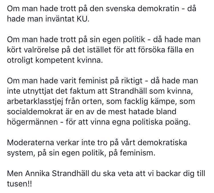 Tänker inte se på när detta händer. Låtsas inte som om detta handlar om något annat än att fälla en kvinna för att rädda sin valrörelse. Jag backar <a href="/strandhall/">Annika Strandhäll</a> #backaannika #backastrandhäll