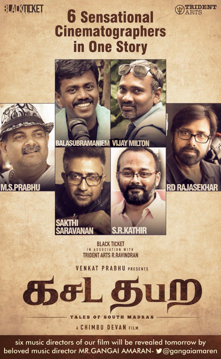 Amazed to see the bunch of talented technicians lined up@blacktktcompanys
#kasadatabara .
Excited to unveil #6DOPs of #kasadatabara. My heartiest wishes to cast &crew .
Let the film rock at the boxoffice. @cimbu_devan @vp_offl @tridentartsoffl @Muzik247in