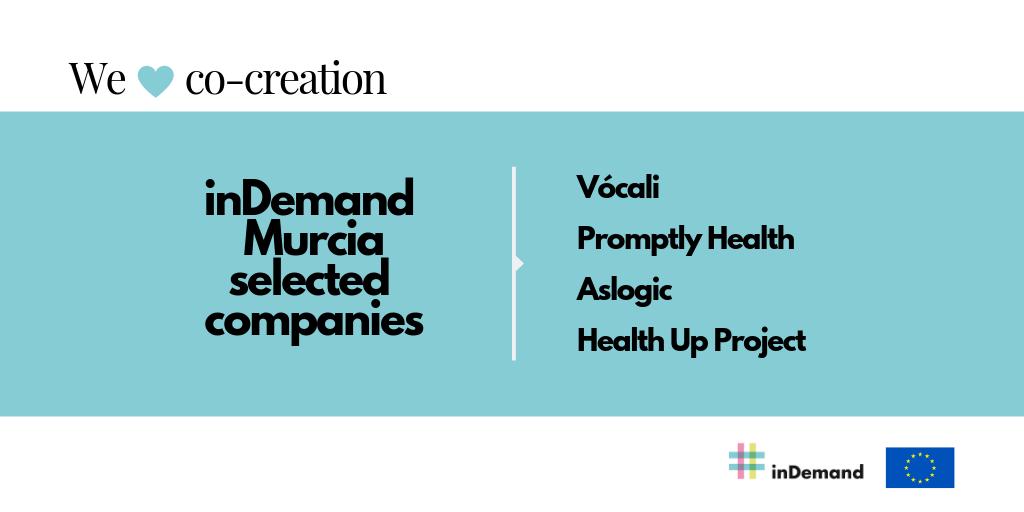inDemandHealth's tweet photo. Good news! These are the four selected companies in the Murcia Region. Congrats! And thanks to all participants. https://t.co/jLaqLcxct1 https://t.co/P3GwqDn2oI