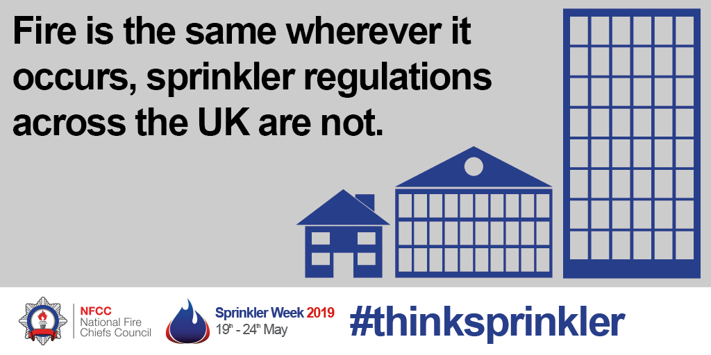 All new residential properties, including care homes, in Wales must be fitted with sprinklers. It's great that Wales #ThinkSprinkler but it would be even better if the rest of the UK did this too.