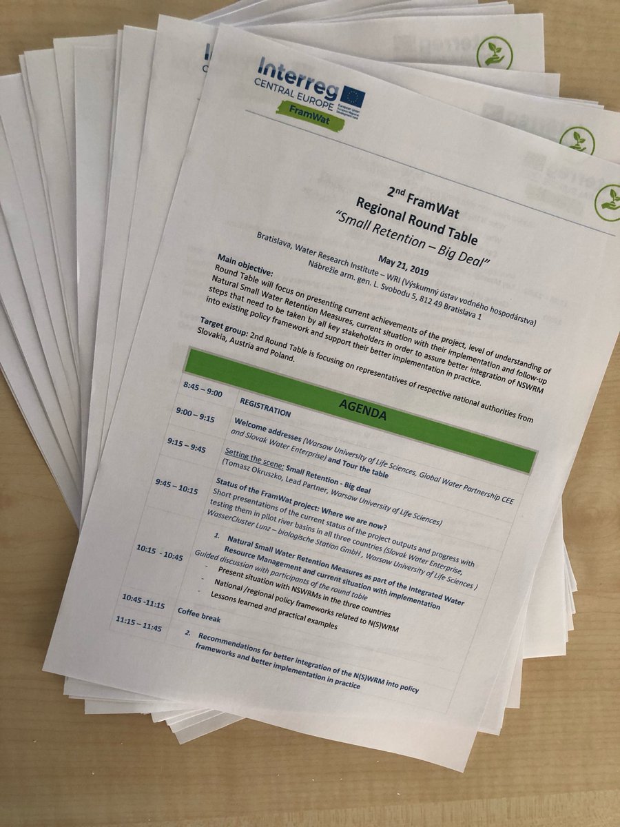 GWPCEE's tweet photo. The 2nd #FramWat round table meeting held in #Bratislava brings participants from Slovakia, Poland and Austria to discuss how to translate FramWat outputs and existing knowledge about N(S)WRM features into river basin management practice. #NSWRM #RBMP https://t.co/cLcc72rKSG