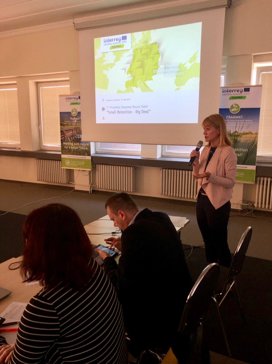GWPCEE's tweet photo. The 2nd #FramWat round table meeting held in #Bratislava brings participants from Slovakia, Poland and Austria to discuss how to translate FramWat outputs and existing knowledge about N(S)WRM features into river basin management practice. #NSWRM #RBMP https://t.co/cLcc72rKSG