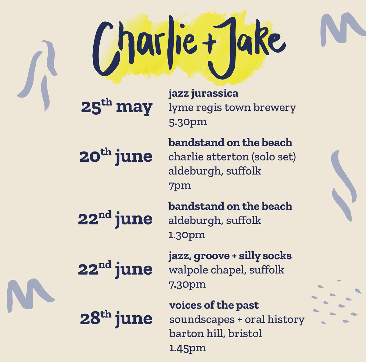 hey, did you know? // we've got some cool gigs coming up in the next few weeks! come and groove with us 🧦🎹🎤