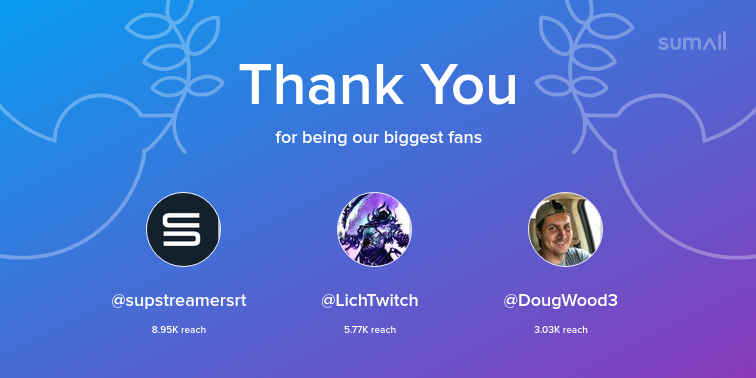twitchn0xy's tweet photo. Our biggest fans this week: supstreamersrt, LichTwitch, DougWood3. Thank you! via https://t.co/h6QCACx2qa https://t.co/yBwECsl6n5