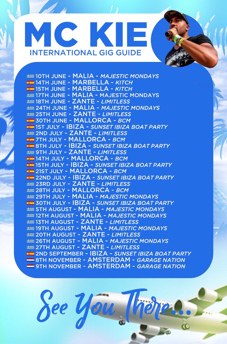 1MC_KIE's tweet image. I’m delighted to announce my International dates of 2019, This is what I dreamt of when I got into the music game travelling overseas meeting new audiences and evolving. I hope to see you in any of the following resorts and hot spots, @MajesticOnline I love you mate 🙏🏽💙