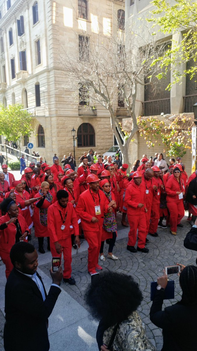 ParliamentofRSA's tweet photo. #6thParliamentLoading Some of the @EFFSouthAfrica Members of Parliament making their way to the National Assembly to be sworn in as official MPs of the #6thParliament. #Parliament1stSitting https://t.co/09kmTz9h73